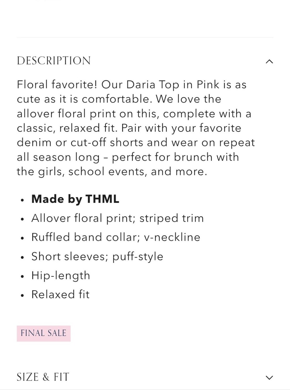 THML Pink Floral Puff Sleeve Top with Blue-Trim V-Neck - Picture 5 of 6